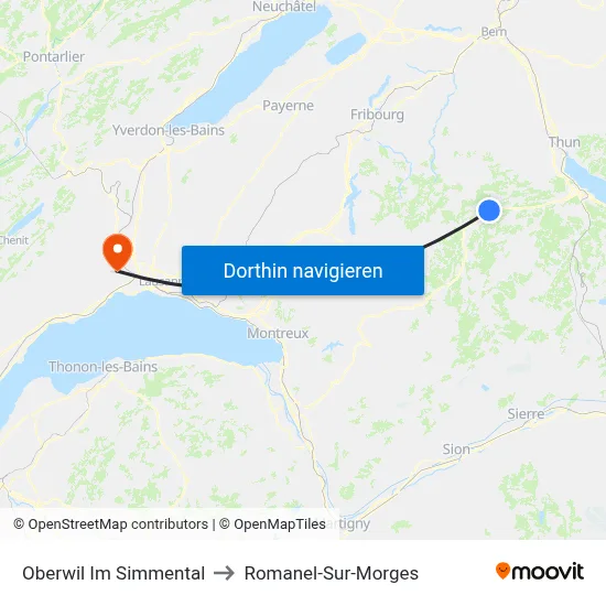 Oberwil Im Simmental to Romanel-Sur-Morges map