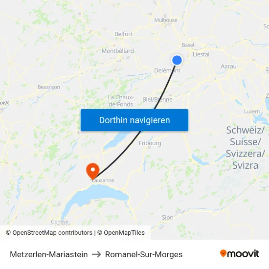 Metzerlen-Mariastein to Romanel-Sur-Morges map