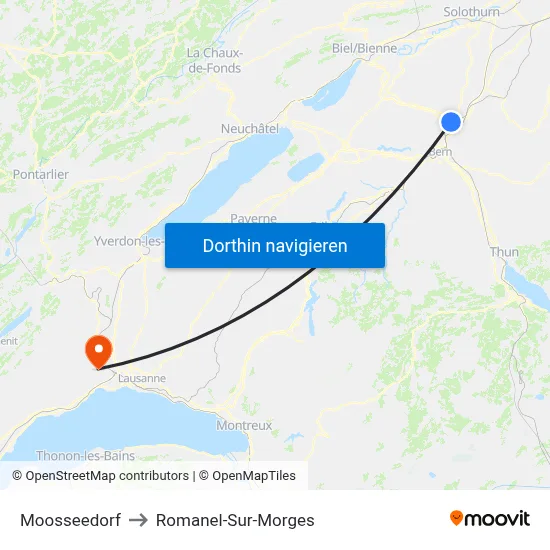 Moosseedorf to Romanel-Sur-Morges map
