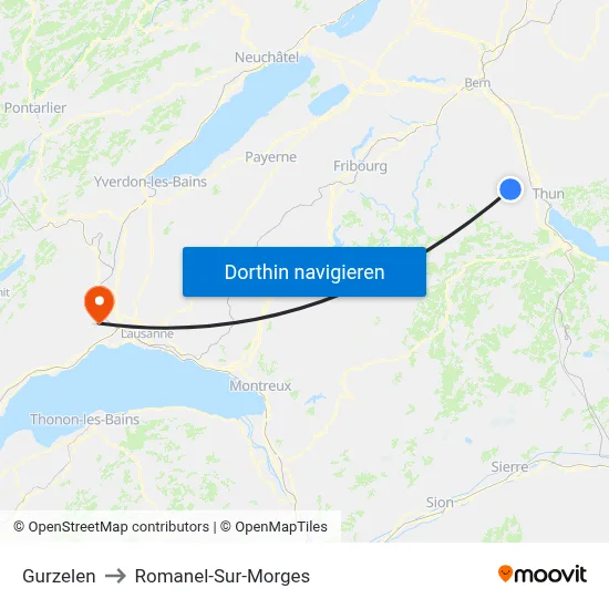 Gurzelen to Romanel-Sur-Morges map