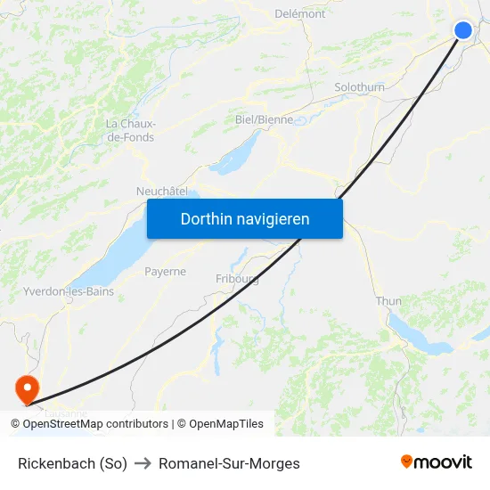 Rickenbach (So) to Romanel-Sur-Morges map