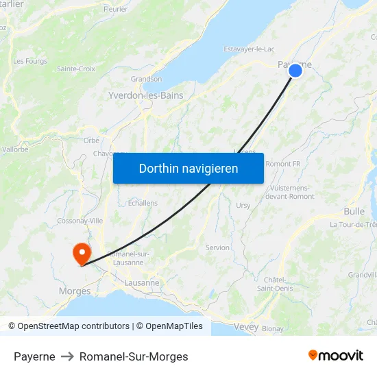 Payerne to Romanel-Sur-Morges map