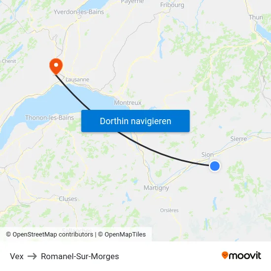 Vex to Romanel-Sur-Morges map