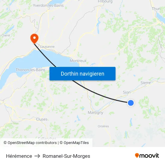Hérémence to Romanel-Sur-Morges map