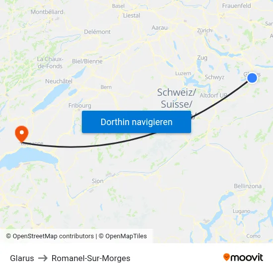 Glarus to Romanel-Sur-Morges map