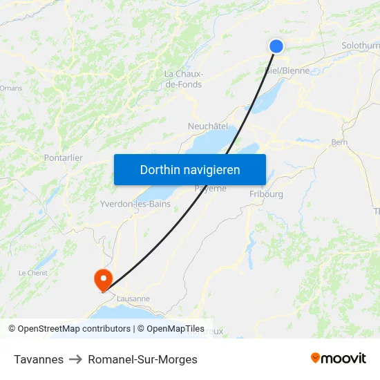 Tavannes to Romanel-Sur-Morges map
