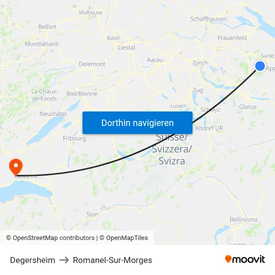 Degersheim to Romanel-Sur-Morges map