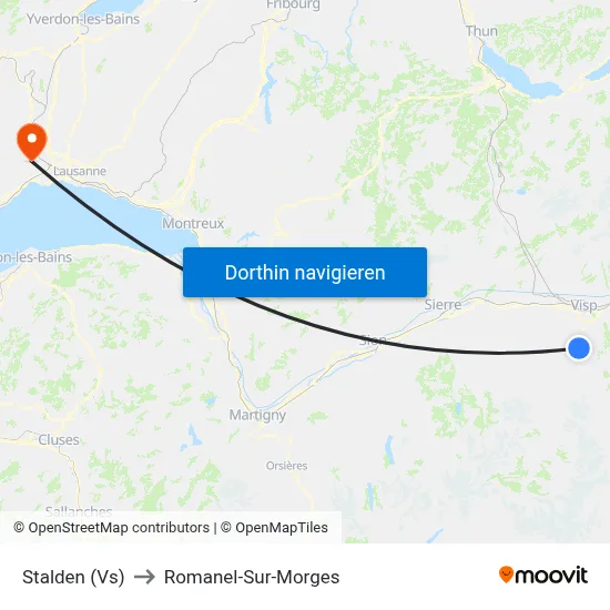 Stalden (Vs) to Romanel-Sur-Morges map