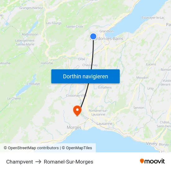 Champvent to Romanel-Sur-Morges map