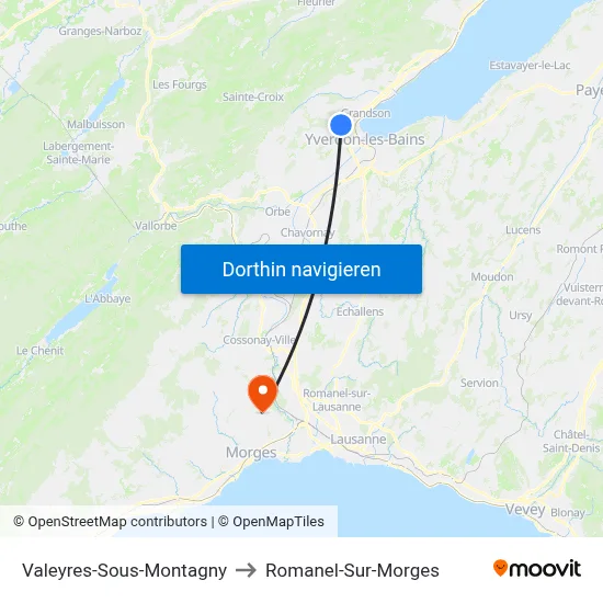 Valeyres-Sous-Montagny to Romanel-Sur-Morges map