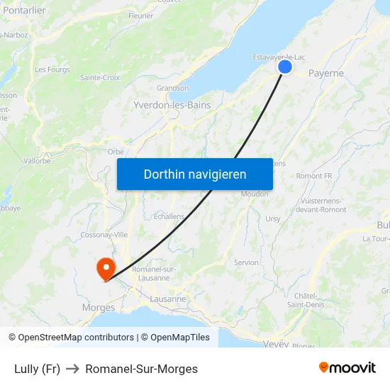 Lully (Fr) to Romanel-Sur-Morges map