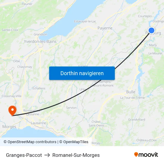 Granges-Paccot to Romanel-Sur-Morges map