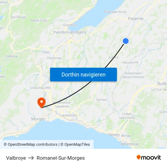Valbroye to Romanel-Sur-Morges map