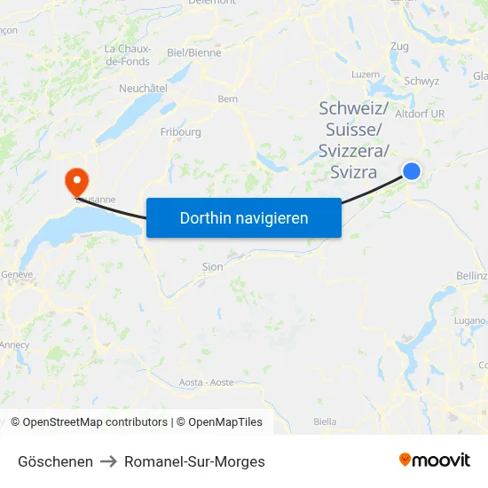Göschenen to Romanel-Sur-Morges map