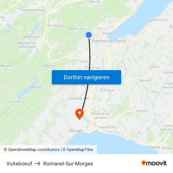 Vuiteboeuf to Romanel-Sur-Morges map