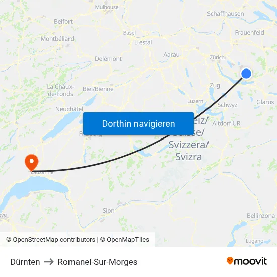 Dürnten to Romanel-Sur-Morges map