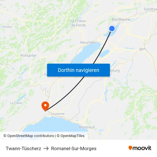 Twann-Tüscherz to Romanel-Sur-Morges map