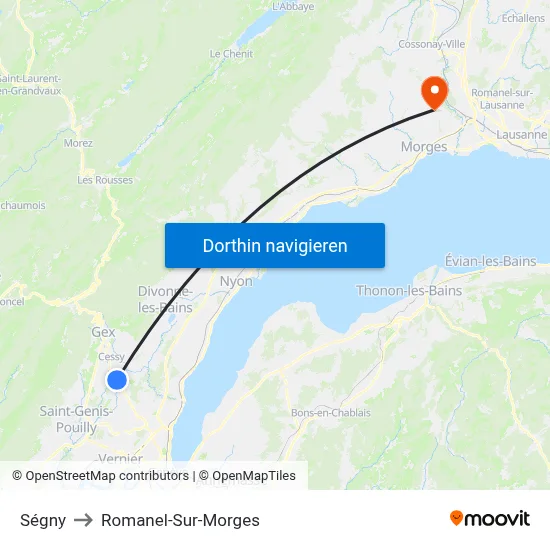 Ségny to Romanel-Sur-Morges map