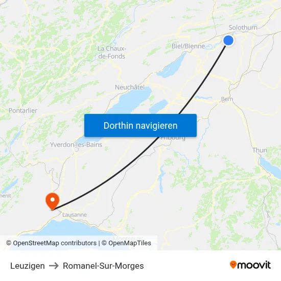 Leuzigen to Romanel-Sur-Morges map