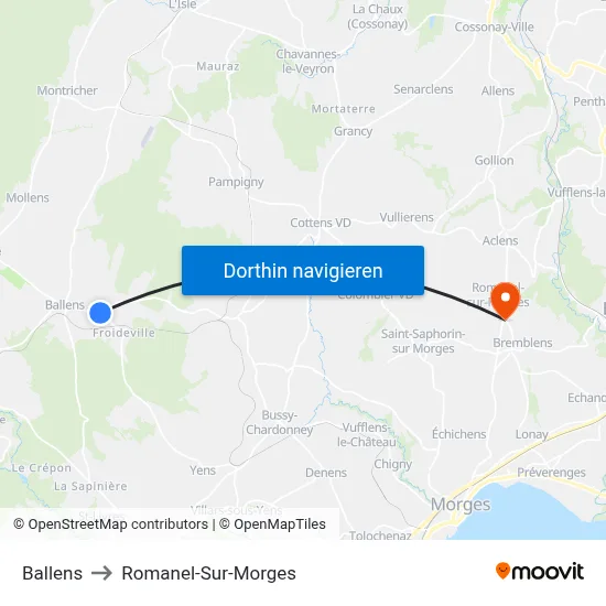 Ballens to Romanel-Sur-Morges map