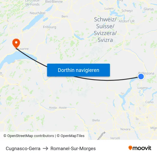 Cugnasco-Gerra to Romanel-Sur-Morges map