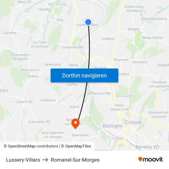 Lussery-Villars to Romanel-Sur-Morges map