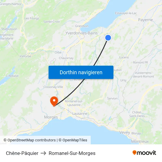 Chêne-Pâquier to Romanel-Sur-Morges map