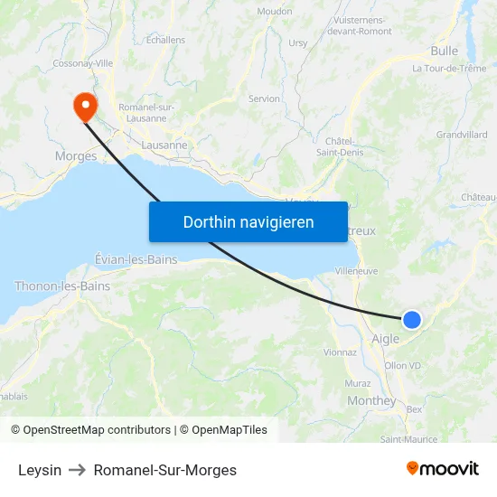Leysin to Romanel-Sur-Morges map