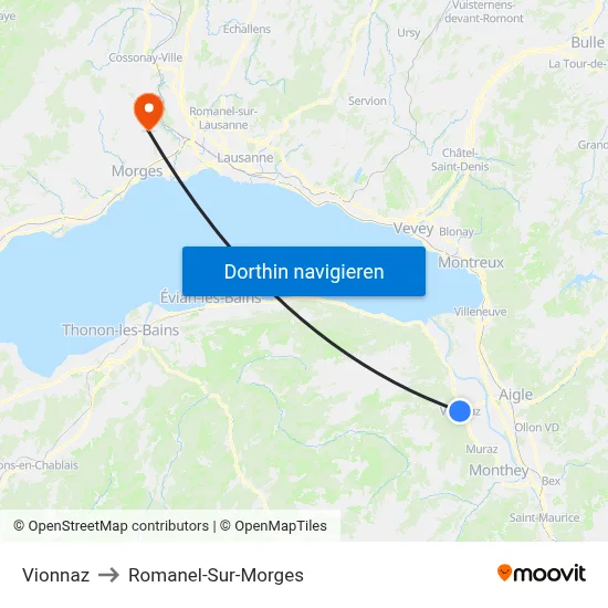 Vionnaz to Romanel-Sur-Morges map