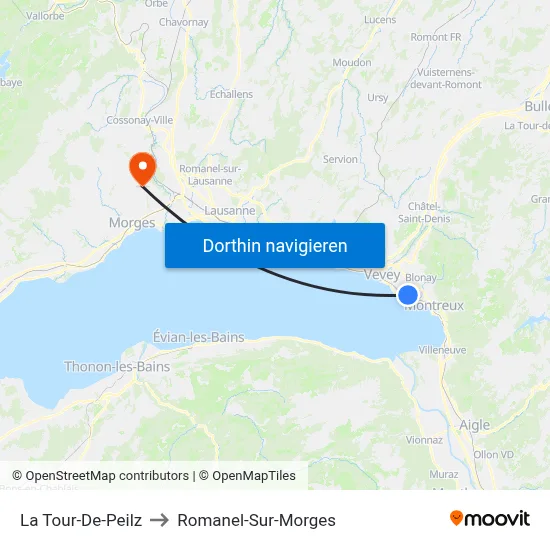 La Tour-De-Peilz to Romanel-Sur-Morges map