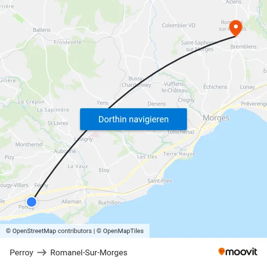 Perroy to Romanel-Sur-Morges map