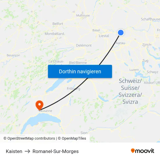Kaisten to Romanel-Sur-Morges map