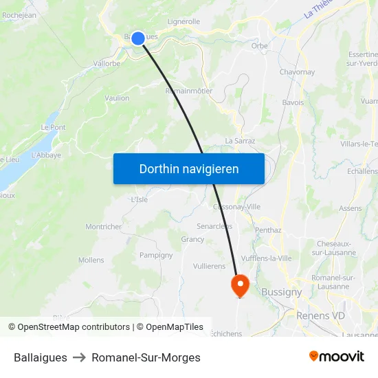 Ballaigues to Romanel-Sur-Morges map