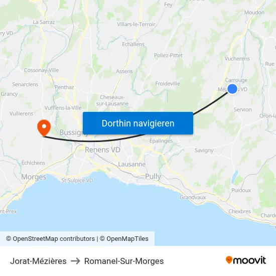 Jorat-Mézières to Romanel-Sur-Morges map