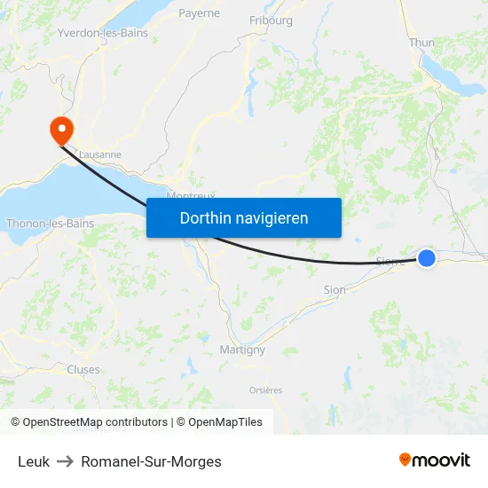 Leuk to Romanel-Sur-Morges map