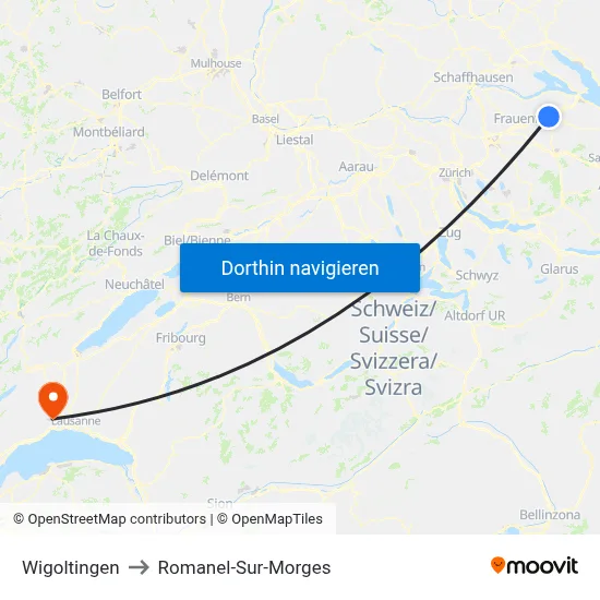 Wigoltingen to Romanel-Sur-Morges map