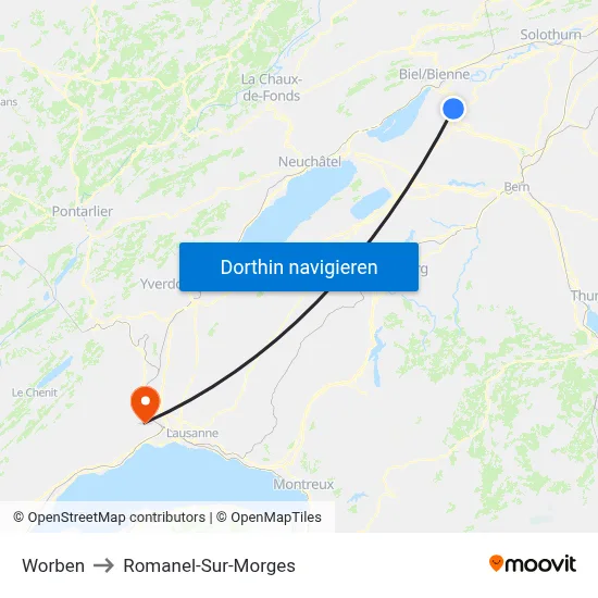 Worben to Romanel-Sur-Morges map