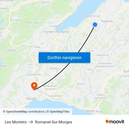 Les Montets to Romanel-Sur-Morges map