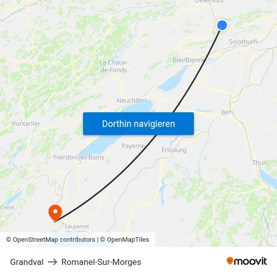 Grandval to Romanel-Sur-Morges map