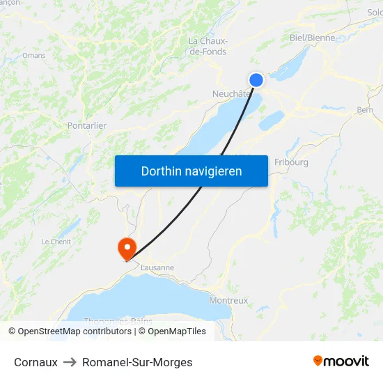Cornaux to Romanel-Sur-Morges map