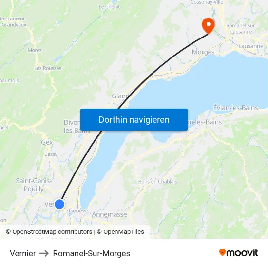 Vernier to Romanel-Sur-Morges map