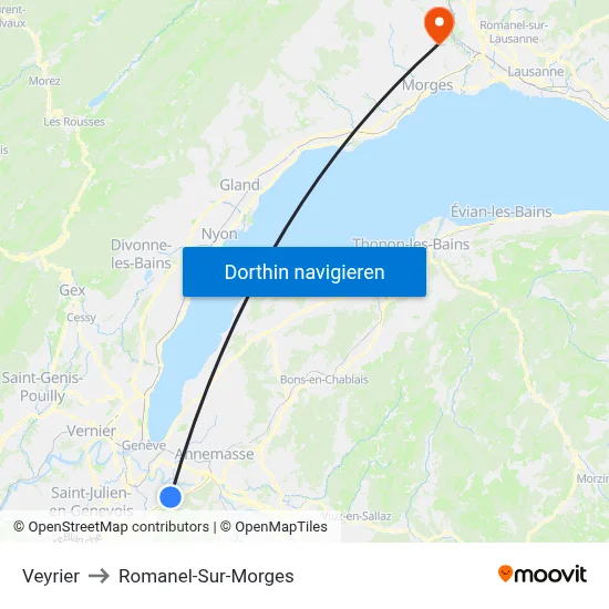 Veyrier to Romanel-Sur-Morges map