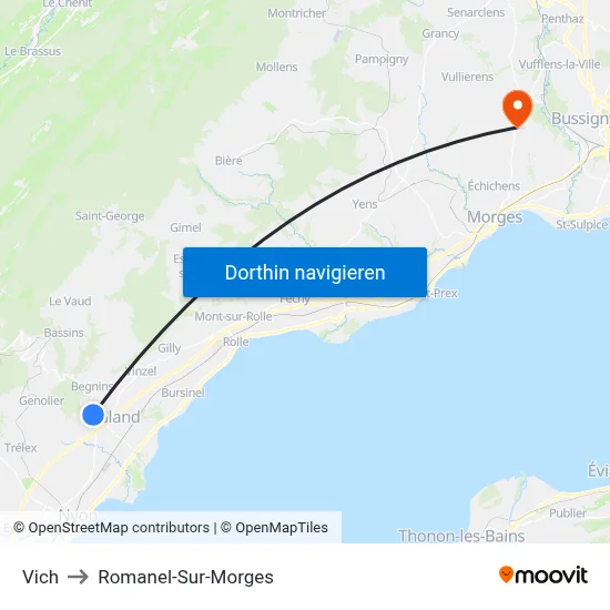 Vich to Romanel-Sur-Morges map
