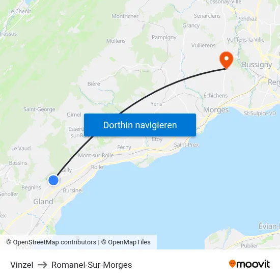 Vinzel to Romanel-Sur-Morges map