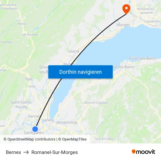 Bernex to Romanel-Sur-Morges map
