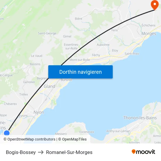 Bogis-Bossey to Romanel-Sur-Morges map