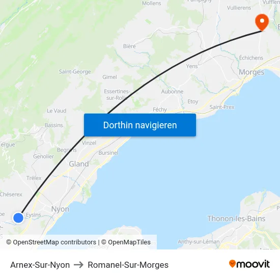 Arnex-Sur-Nyon to Romanel-Sur-Morges map