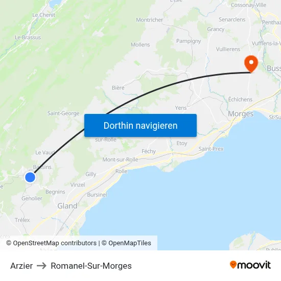 Arzier to Romanel-Sur-Morges map
