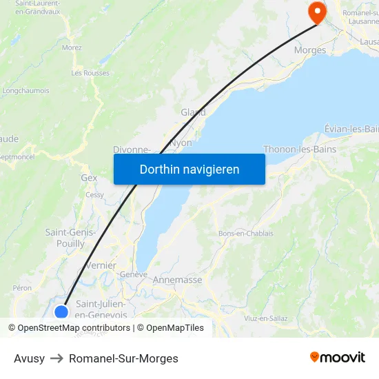 Avusy to Romanel-Sur-Morges map