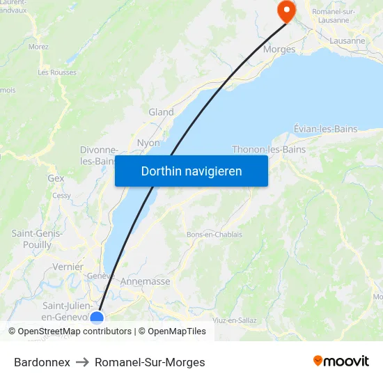 Bardonnex to Romanel-Sur-Morges map